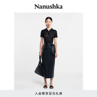 NANUSHKA 黑色素皮高级感莎笼裙半身裙 AMAS 女士
