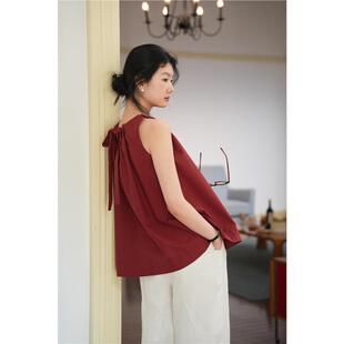 显白遮肉无袖 清冷酒红吊带小衫 背心小上衣日常百搭 法式 红茶桔梗