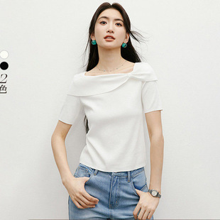 女装 新款 一字肩轻熟甜色气质恤上衣 2026夏季 蝴蝶结针织衫