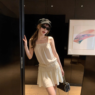 慵懒少女感显瘦a字短裙 新款 露思同款 花边木耳边吊带连衣裙女夏季