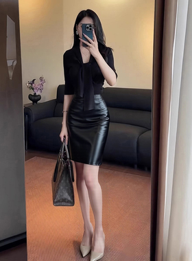 黑色PU皮半身裙女2026春季新款高腰显瘦包臀中裙紧身微弹一步裙潮