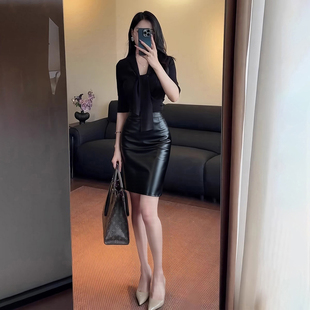 黑色PU皮半身裙女2025秋季新款高腰显瘦包臀中裙紧身微弹一步裙潮