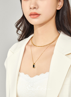 黑色方块小众叠戴锁骨链项链