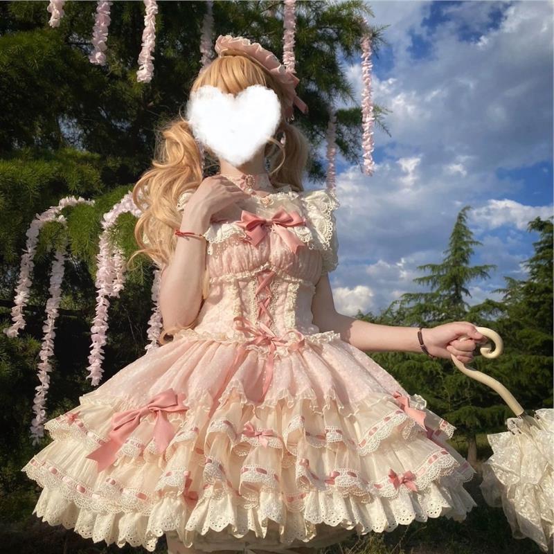 jsk芭蕾软妹风洛丽塔小芙蝶蛋糕粉色公主连衣裙蝴蝶结蕾丝蓬蓬裙