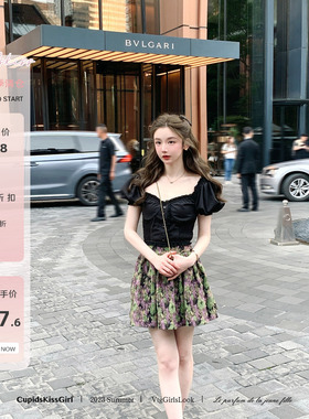 【尾数巨折】csk丘比特 纱伦城堡 泡泡袖方领短款衬衫法式上衣