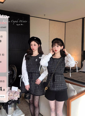 【特惠巨折】csk丘比特 富贵小苍兰 拼接小香风连衣裙女上衣