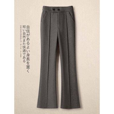 加秋绒瘦筒毛呢裤女2YQB冬20MGV新款人松紧腰字5纹直裤显微喇修身