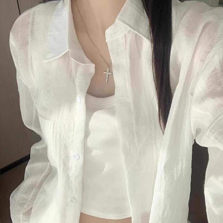 法式薄款白色防晒衬衫女装2025夏季新款亚麻气质棉麻衬衫外套上衣