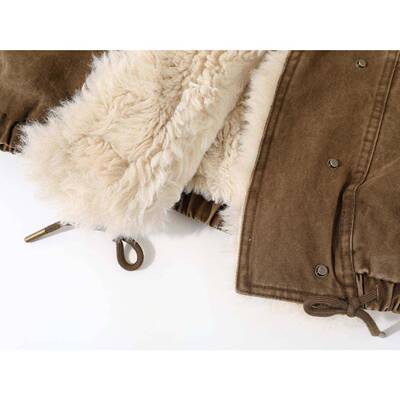 覆YPL古美拉德羊羔毛服车外套女冬EN季加加厚棉士立领H短款机飞行