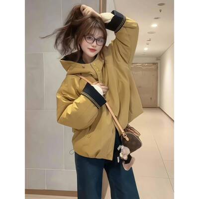 25冬秋新2款加LGQ绒加厚外套女闲0宽休松冲XOB锋衣瘦夹克服时尚显