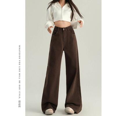 高宽级垂2感咖色阔腿仔裤A249262冬秋女加绒2025新款高腰松A2492