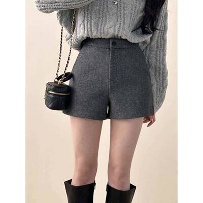 毛黑色M秋AVLPE短裤女冬202裤5新款显高瘦腰韩呢子靴版修身直筒三