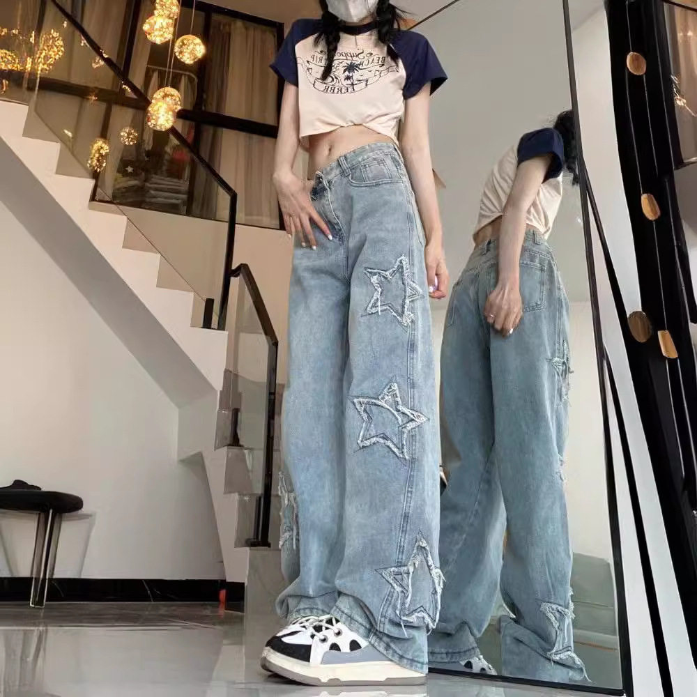 五角星贴布牛仔裤女春夏
