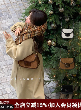 野啵妮 开模定制ette小众美拉德马鞍包韩国麂皮单肩包百搭复古牛