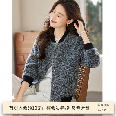 时尚拼色棒球服女2025秋冬新款小个子气质百搭厚实保暖黑色短外套