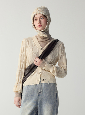 MSLAN可露丽 25早秋气质马海毛绞花修身V领减龄针织开衫MFCE2319