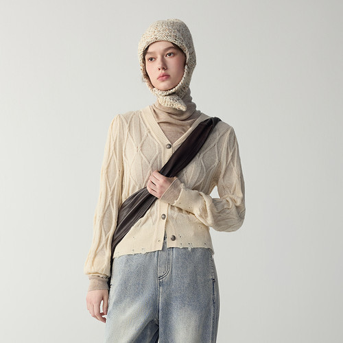 MSLAN马海毛绞花针织开衫外套