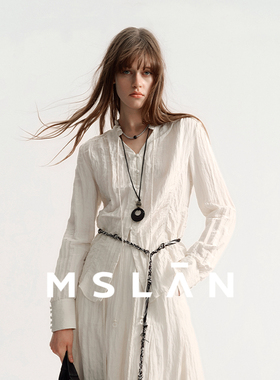 MSLAN春季法式微褶衬衣V领飘带抽褶肌理感衬衫MHAN215