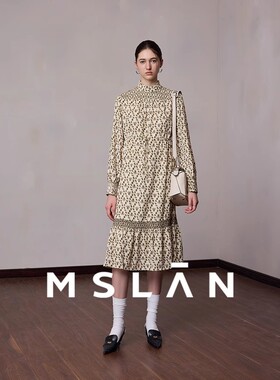 【半高领碎花连衣裙】MSLAN法式复古茶歇裙收腰长裙MEDV4108