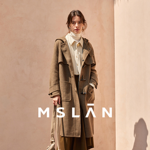 MSLAN智性通勤 25秋冬连帽牛角扣双面呢羊毛外套大衣MEDA3301