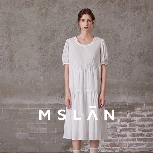 MSLAN气质方领连衣裙泡泡袖