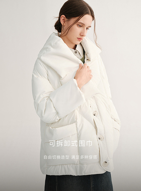 MSLAN围巾羽绒 冬季通勤质感90鸭绒轻盈保暖北海道蓝色羽绒服外套