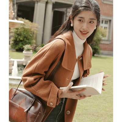 MSLAN雅丹风 重磅羊毛桑蚕丝混纺双面呢大衣绑带收腰毛呢外套