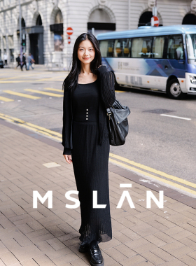 「镂空亚麻」MSLAN时尚气质针织套装黑色上衣半裙两件套26春夏