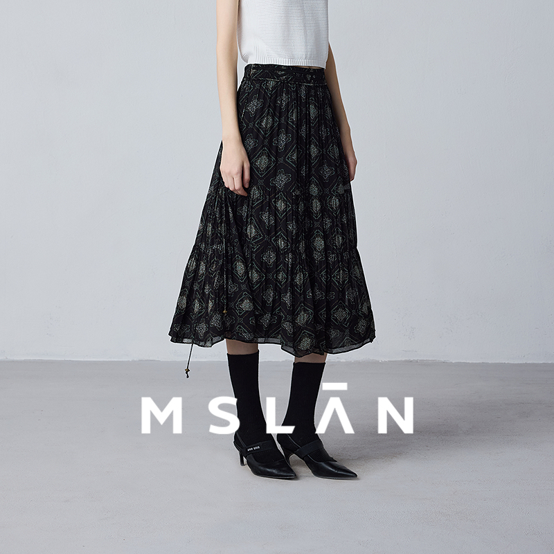MSLAN春夏时尚腰果花半身裙