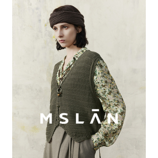 MSLAN商场同款 25年春复古日系V领手钩花边短针织马甲MGAW218