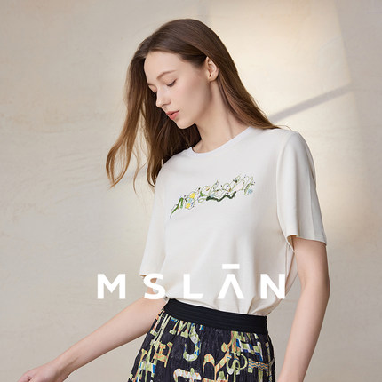 【亲肤凉感】MSLAN春夏时髦圆领棉质短袖立体印花图案T恤MFBE1117