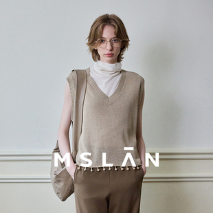 流苏薄款 MSLAN春夏简约V领时尚 针织马甲背心MFCN030 知识分子