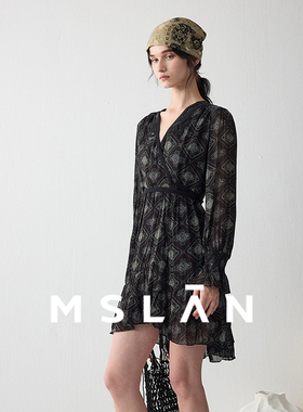 波西米亚/MSLAN26春 腰果花系带连衣裙收腰茶歇裙MFCE4135