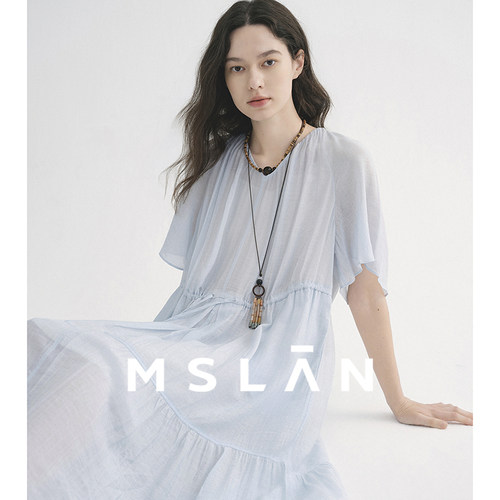 MSLAN夏季收腰轻薄短袖连衣裙
