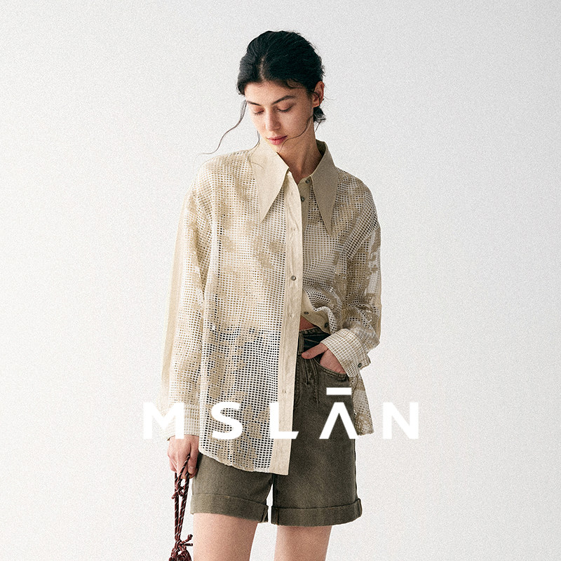 镂空朦胧|MSLAN法式蕾丝拼接长袖轻盈透气衬衫薄纱上衣MGAN