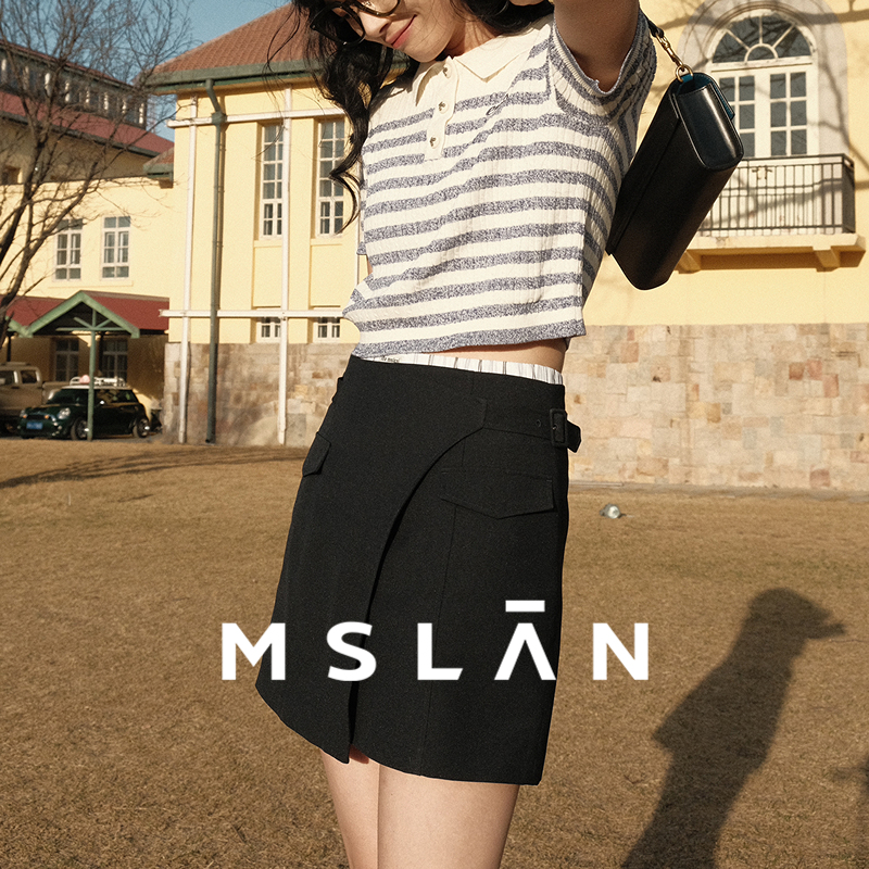MIU风条纹裙MSLAN不规则个性短裙