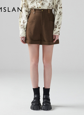 【斜纹拉毛面料】MSLAN春季时髦复古休闲显瘦短裤裤子MEDA6101