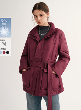 MSLAN小蛮腰 冬季90鸭绒保暖气质收腰安哥拉红立领羽绒服外套