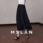 松弛淡人风黑色半身裙 MSLAN褶皱肌理垂感伞裙夏季 重工垂垂裙