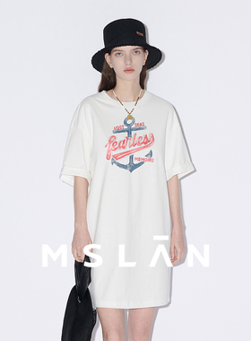 【100%棉】MSLAN春夏简约宽松印花棉质T恤连衣裙MFBE4103