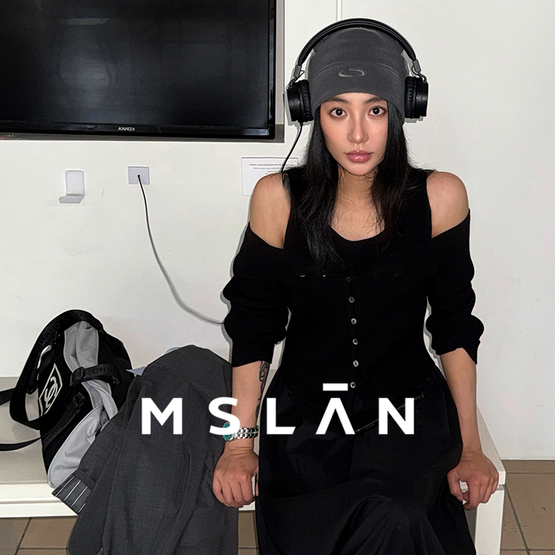 解构主义/MSLAN法式小黑裙 25秋镂空针梭拼长袖连衣裙MGCT288