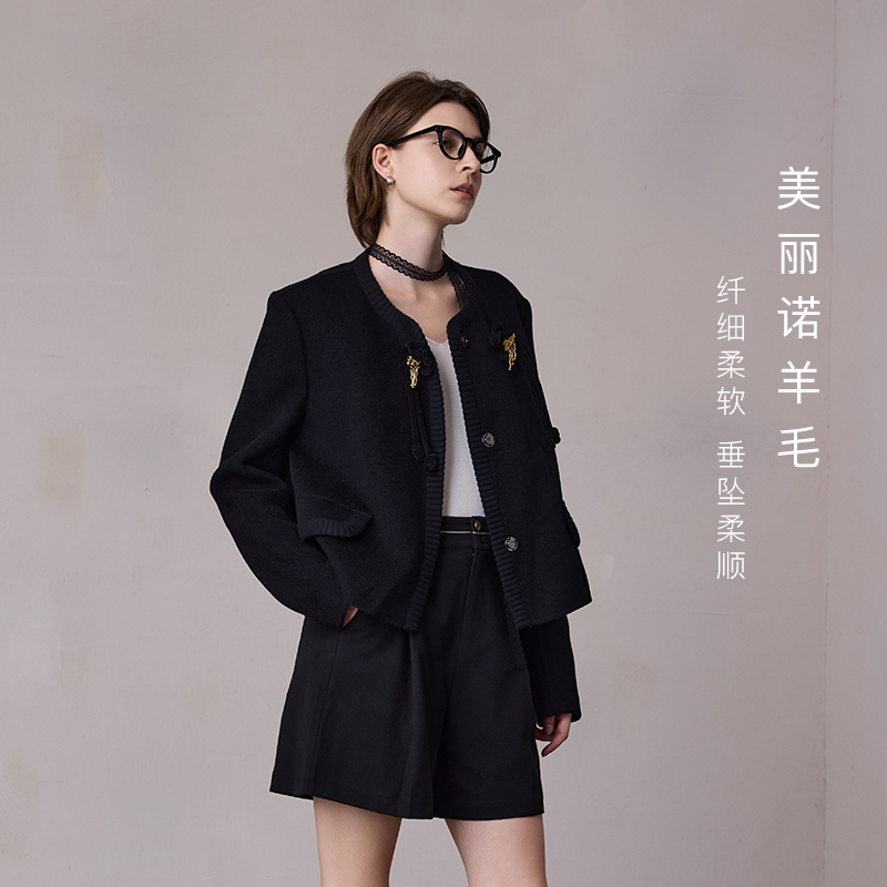 MSLAN东方美学|25秋冬国风盘扣祥云针织小香风立体罗纹外套