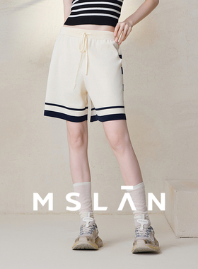 【透气吸汗】MSLAN春夏户外运动复古撞色松紧腰毛织短裤MFBN6105