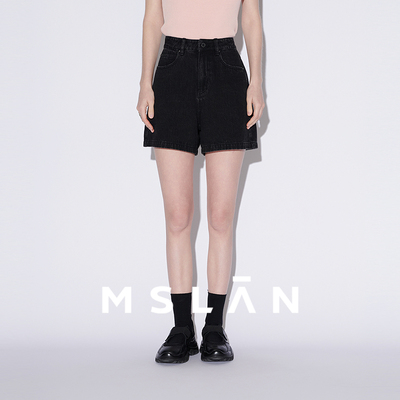 MSLAN26春 时髦A字棉质藏肉高腰黑色休闲牛仔短裤女MGBN6101