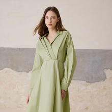 【纯棉】MSLAN outlet连衣裙女浪漫秋季文艺复古V领长裙MEAA4115