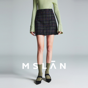 苏格兰学院 25春新格子粗花呢流苏短裙MFDQ070 MSLAN商场同款