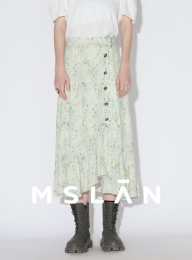 【春日繁花】MSLAN法式浪漫复古不规则印花半身裙中长裙MFAN8207