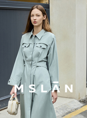 【100棉】MSLAN 26春季静奢风拼接袖收腰衬衫连衣裙MGAT402