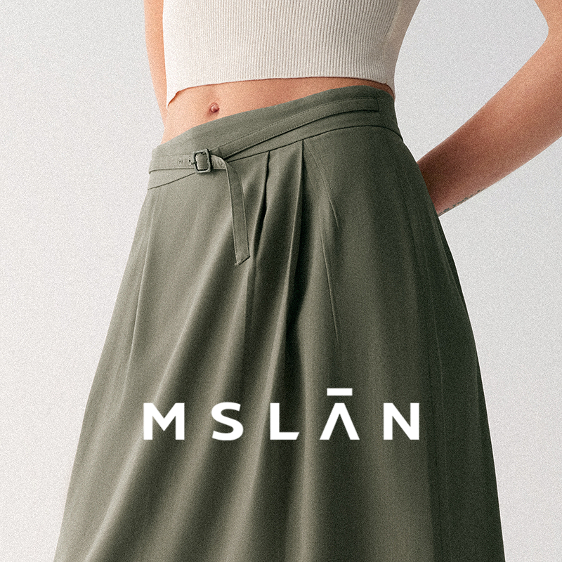 春季复古压褶中裙MSLAN