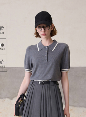 格雷系/MSLAN质感撞色领polo上衣泡泡袖针织短袖套衫女MGBN464